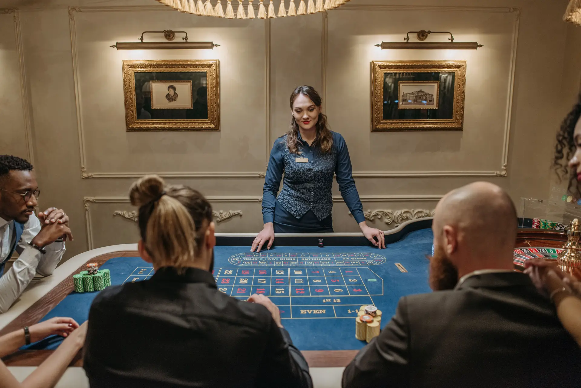 Exciting casino evening with a dealer hosting a roulette game